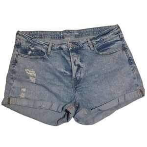 Old Navy OG Straight High Rise Distressed Denim Shorts Womens 18 Blue Rolled Hem